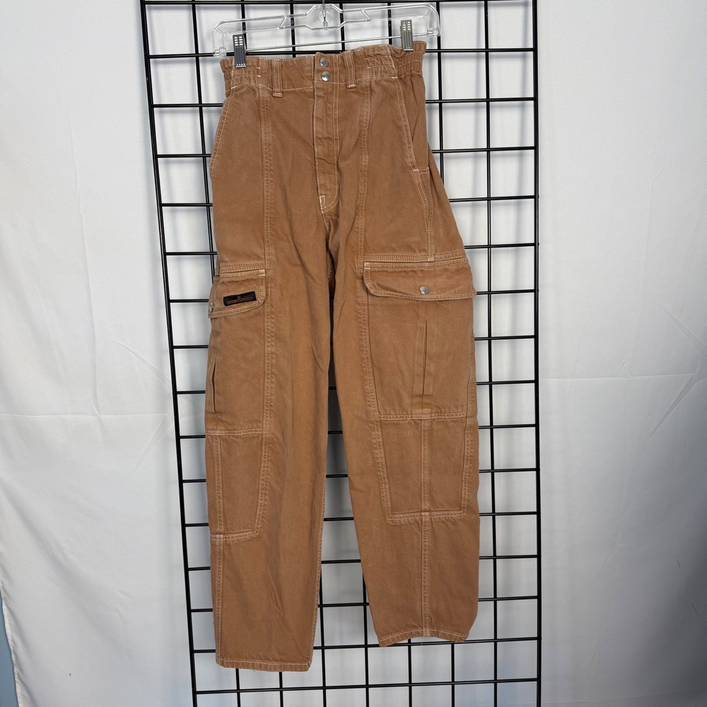 BDG Relaxed Skate Jean Women 26 Brown Cargo Paperbag Waist Contrast Stitch Baggy